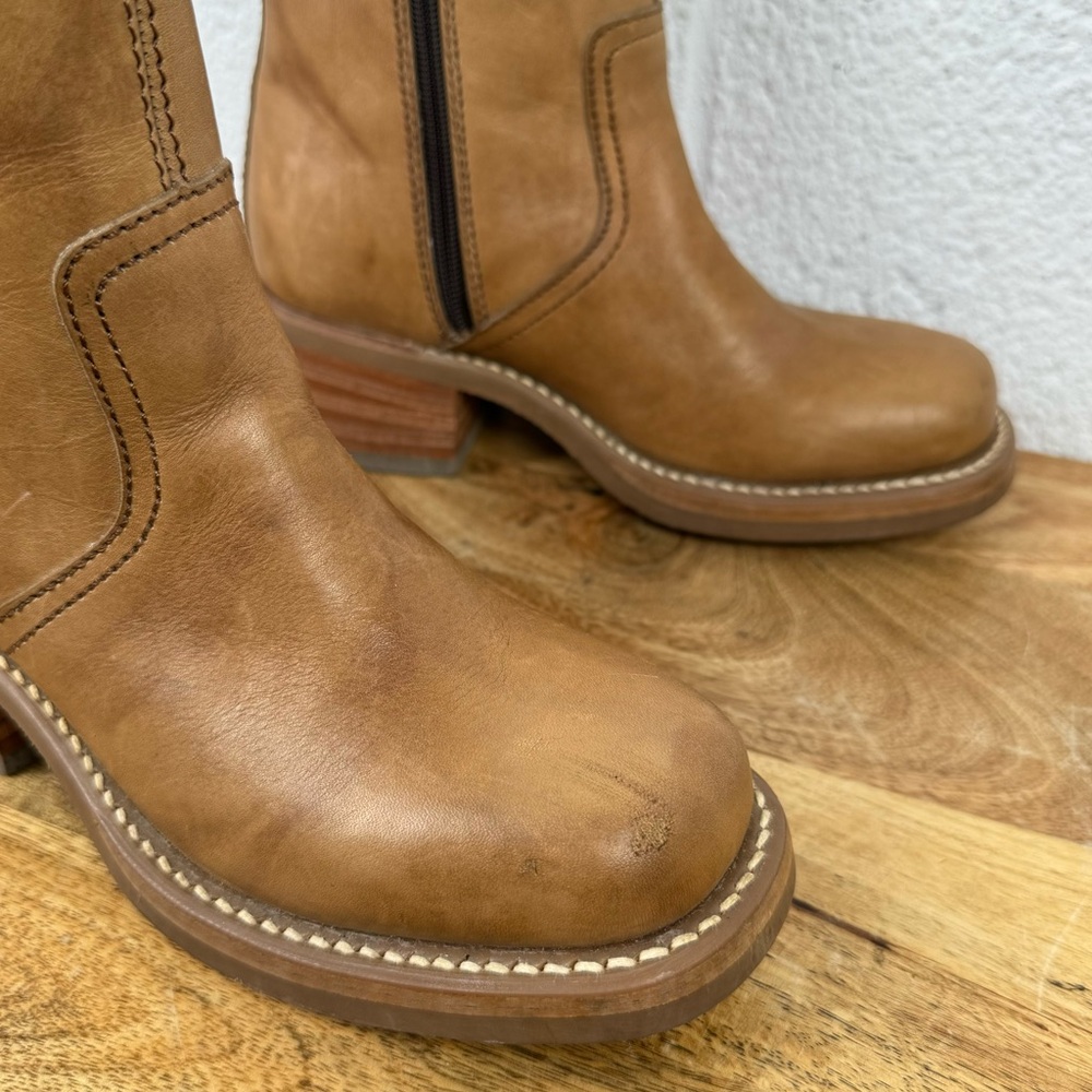 Frye Campus Chelsea Short Light Tan Square Toe Y2K Ankle Boots Size 5 - Picture 3 of 15